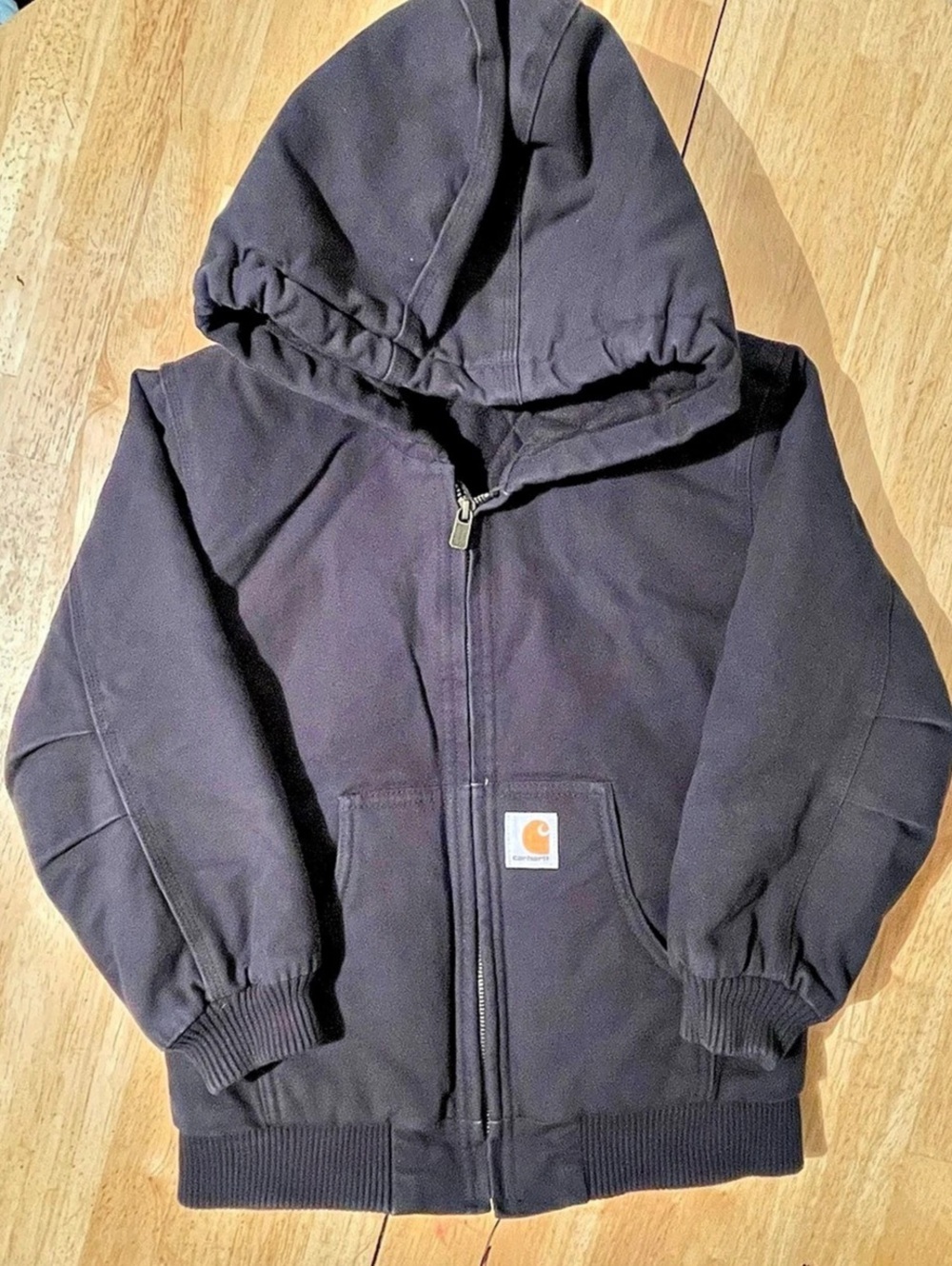 Carhartt Boys Canvas Insulated Hooded Active Jacket Black Hooded Jacket Size